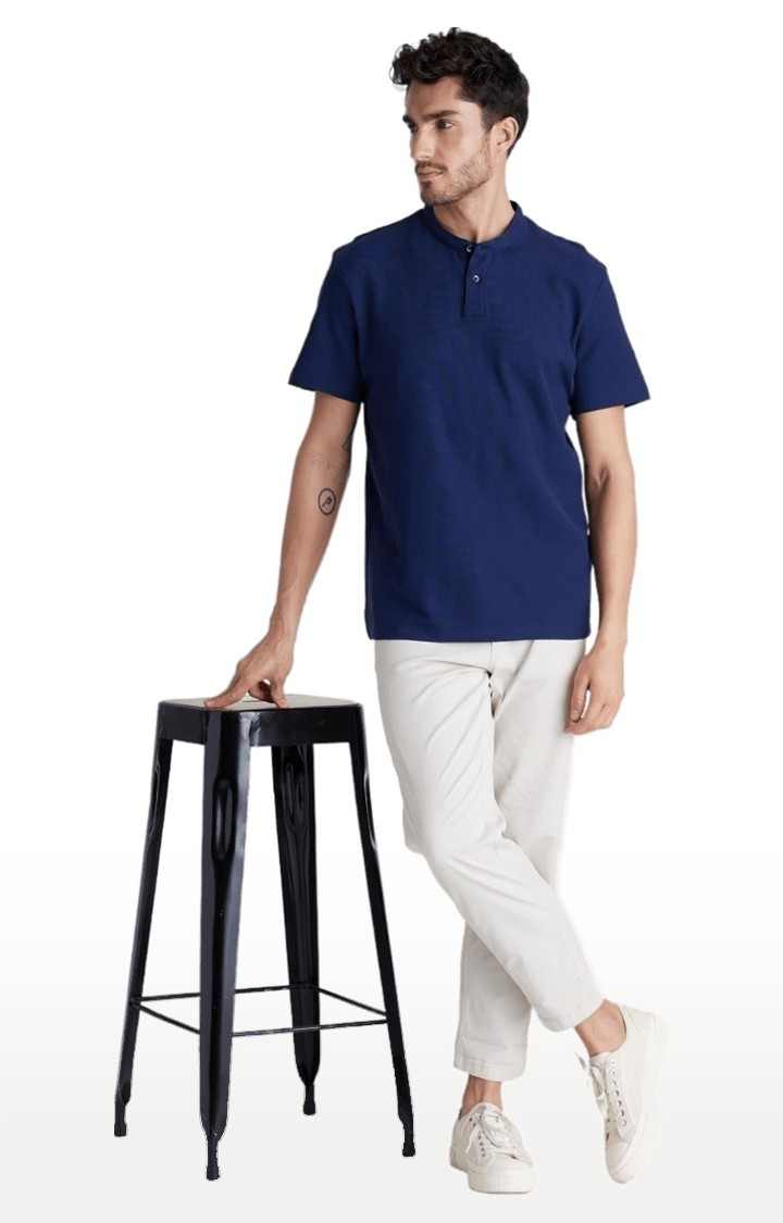 Men's White Cotton Blend Solid Chinos