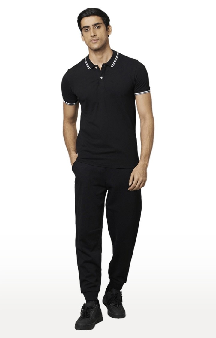 Men's Black Cotton Striped Casual Joggers