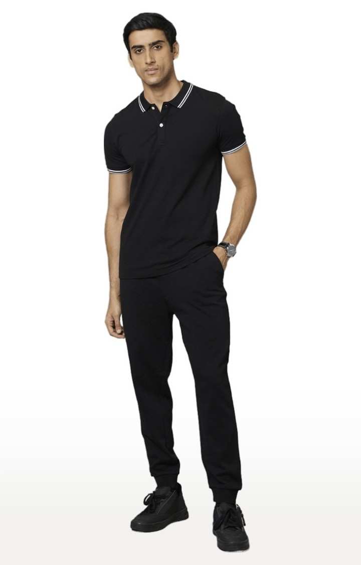 Men's Black Cotton Striped Casual Joggers