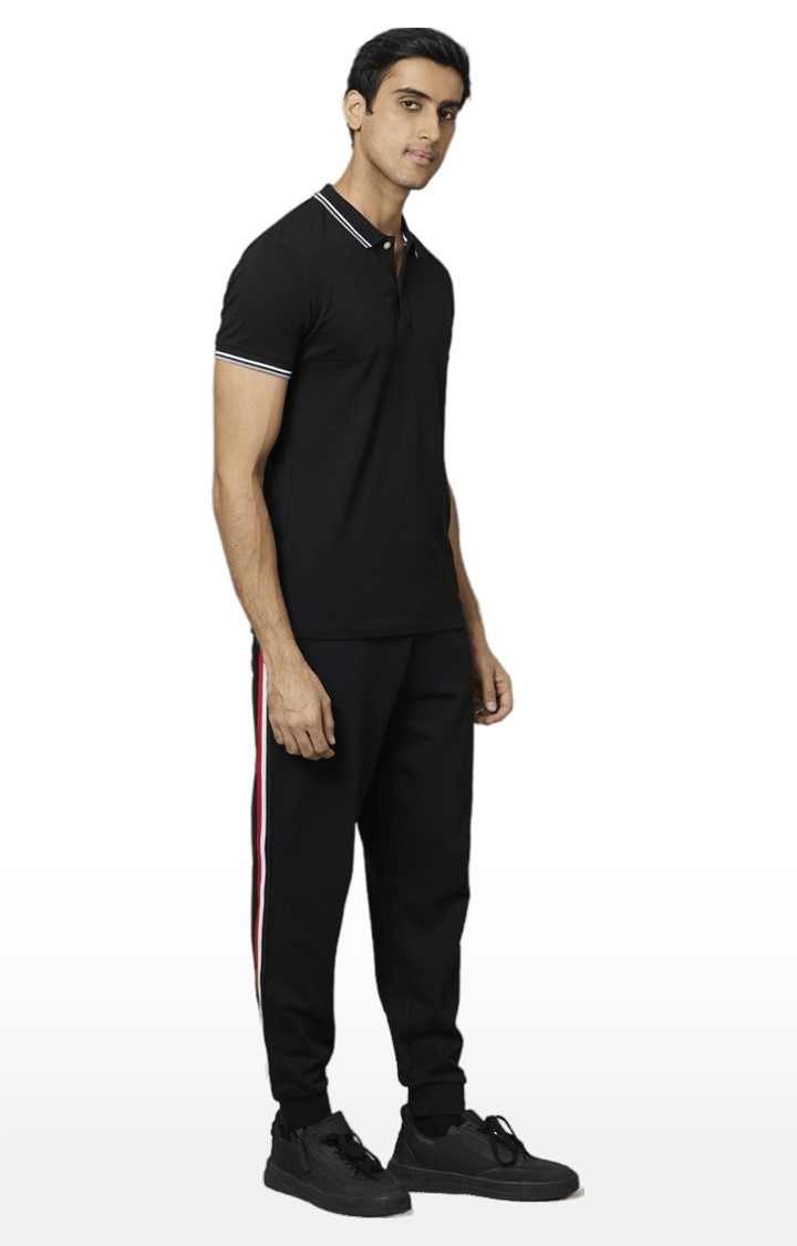 Men's Black Cotton Striped Casual Joggers