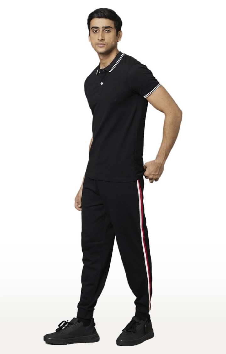 Men's Black Cotton Striped Casual Joggers