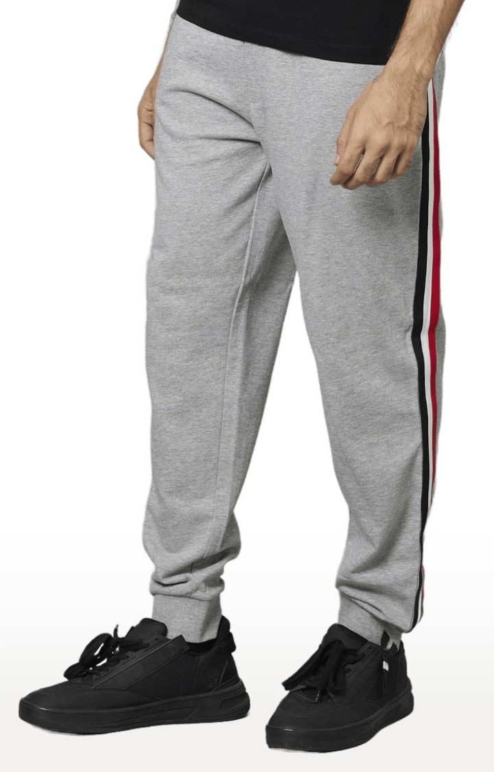 Men's Grey Cotton Striped Casual Joggers