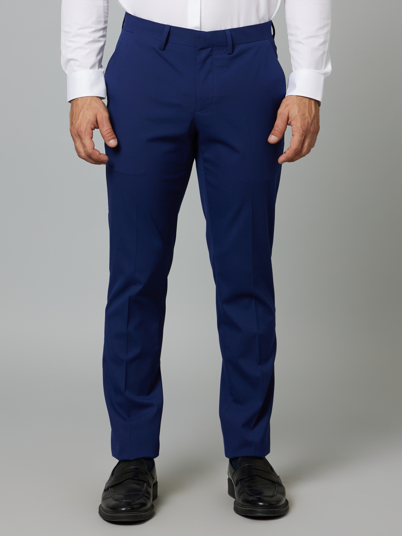 celio | Men's Blue Polyester Solid Formal Trousers