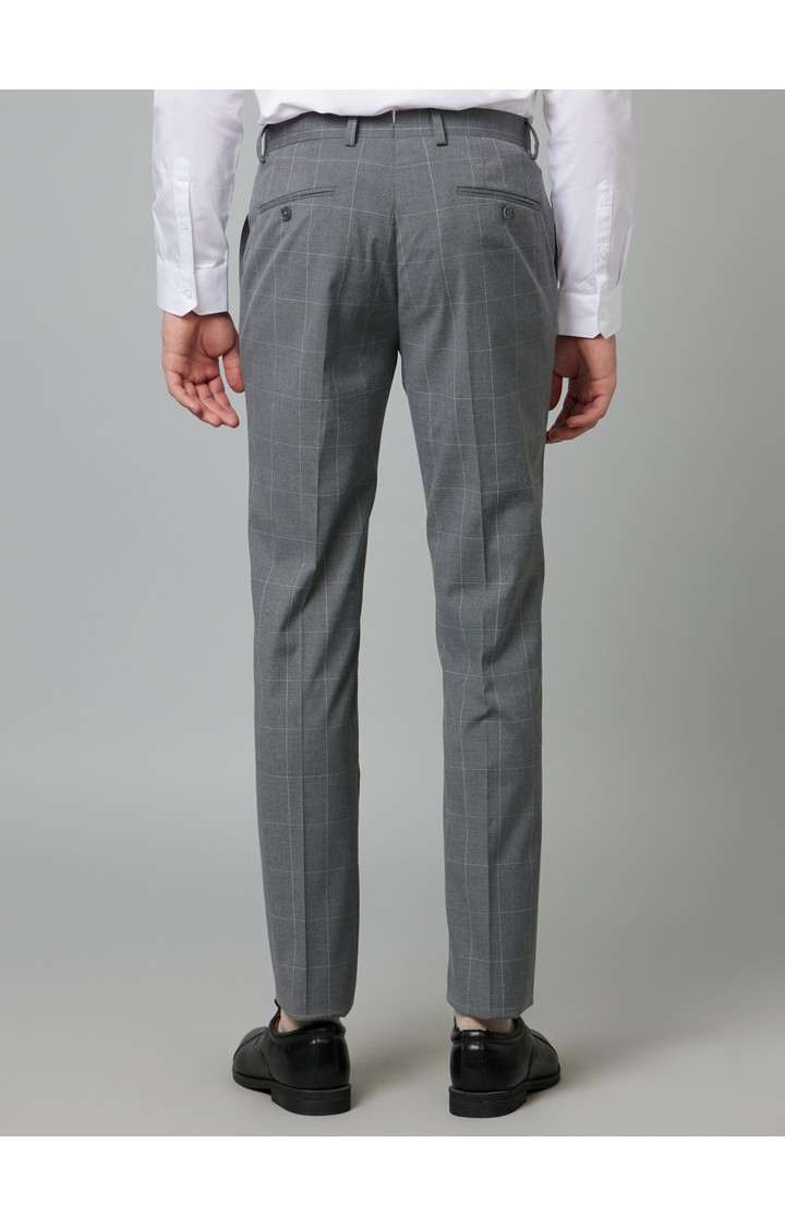 Men's Grey Polyester Checked Formal Trousers