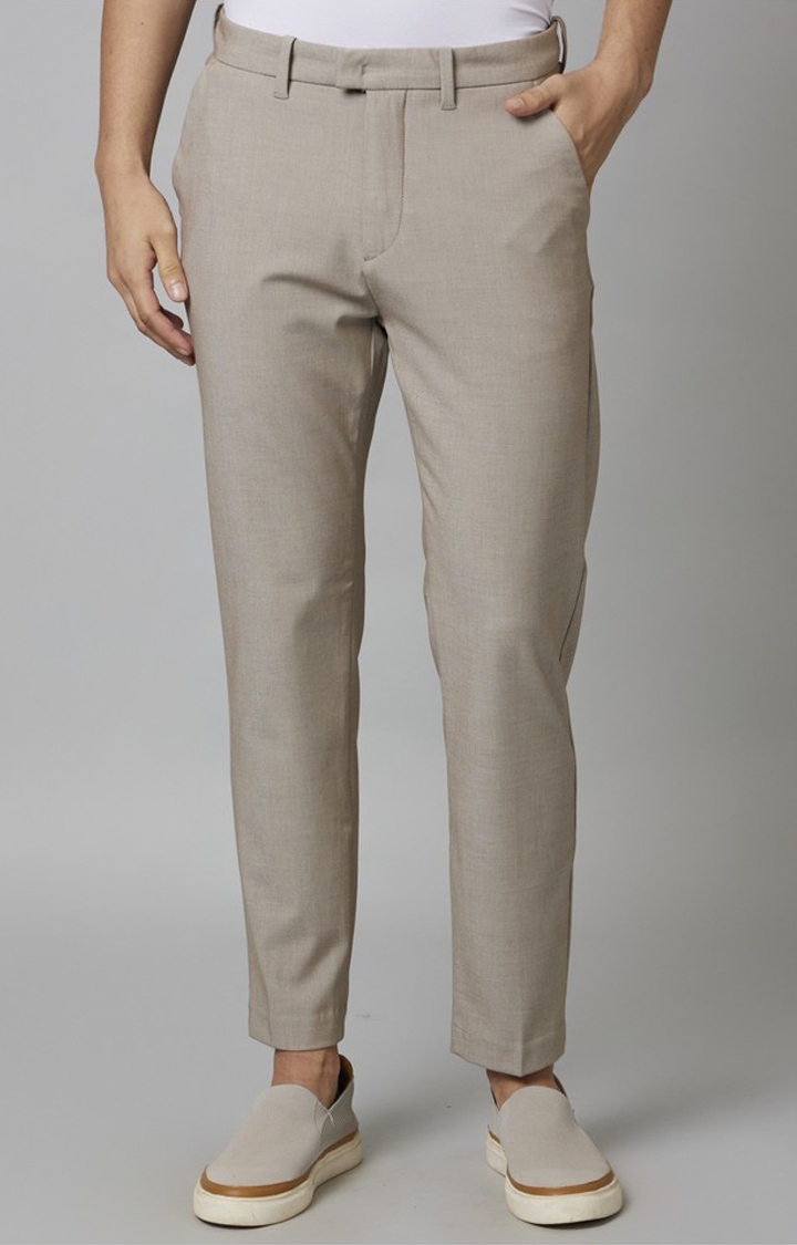 celio | Men's Beige Blended Solid Trousers