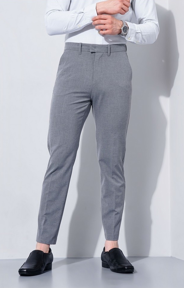 celio | Men's Grey Polyester Handwoven Trousers