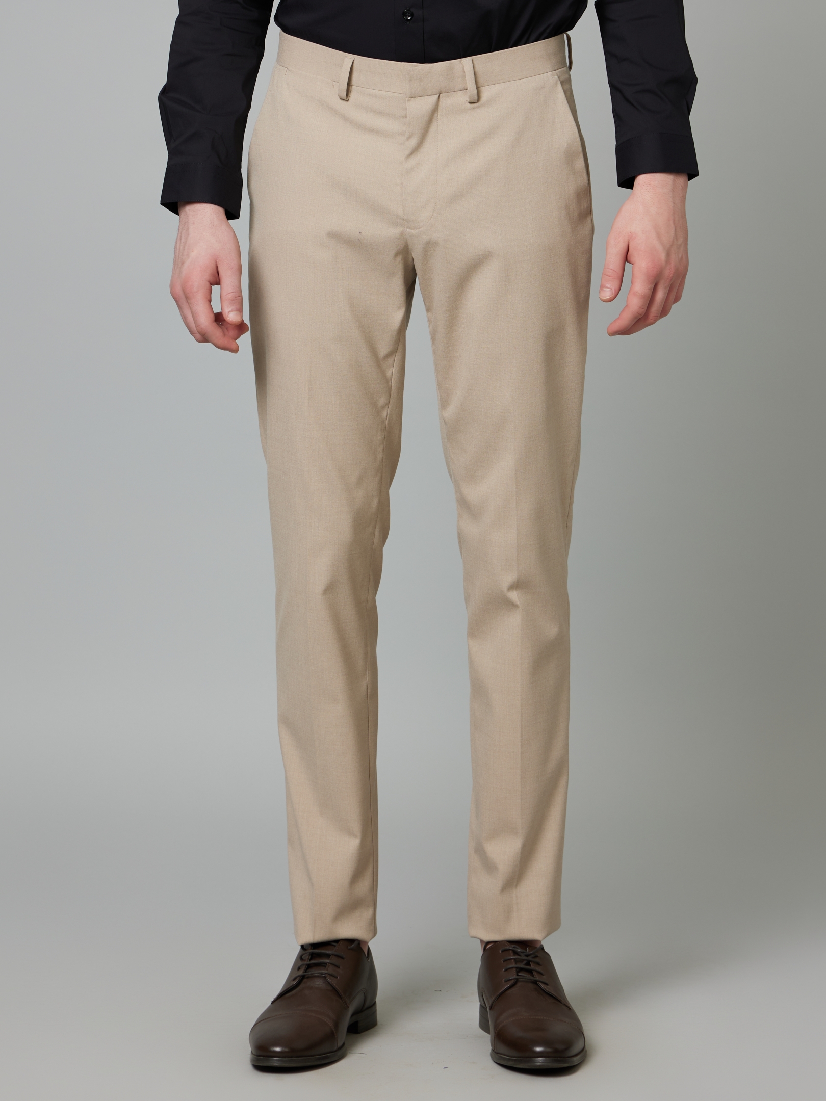 celio | Men's Beige Polyester Solid Formal Trousers
