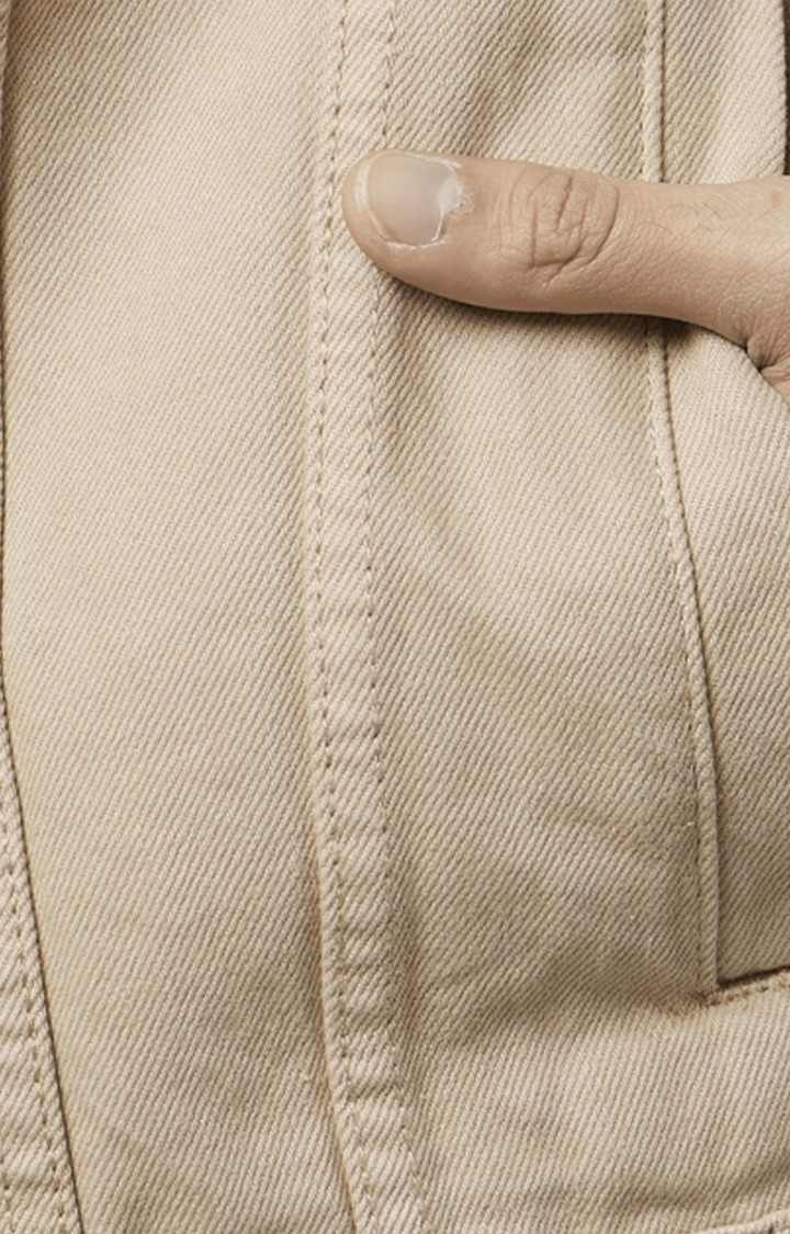Men's Beige Solid Denim Jackets