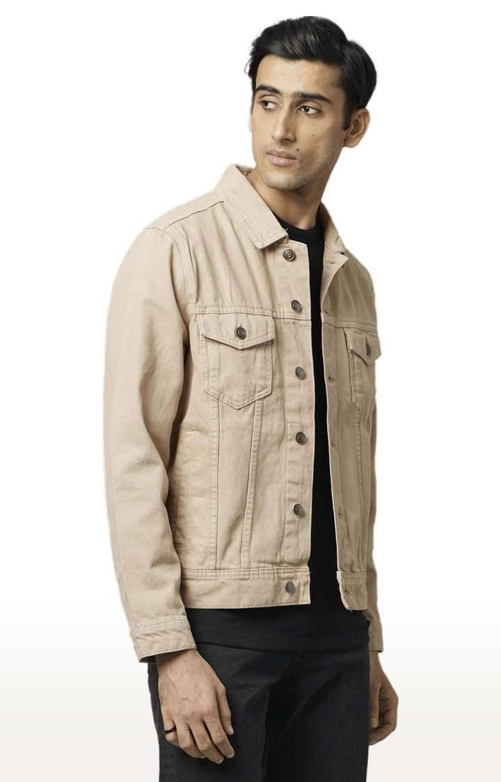 Men's Beige Solid Denim Jackets