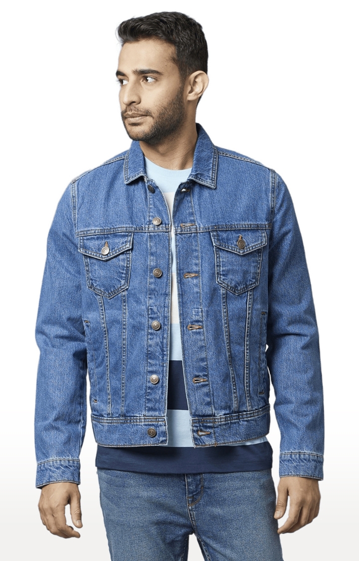 Men's Blue Solid Denim Jackets
