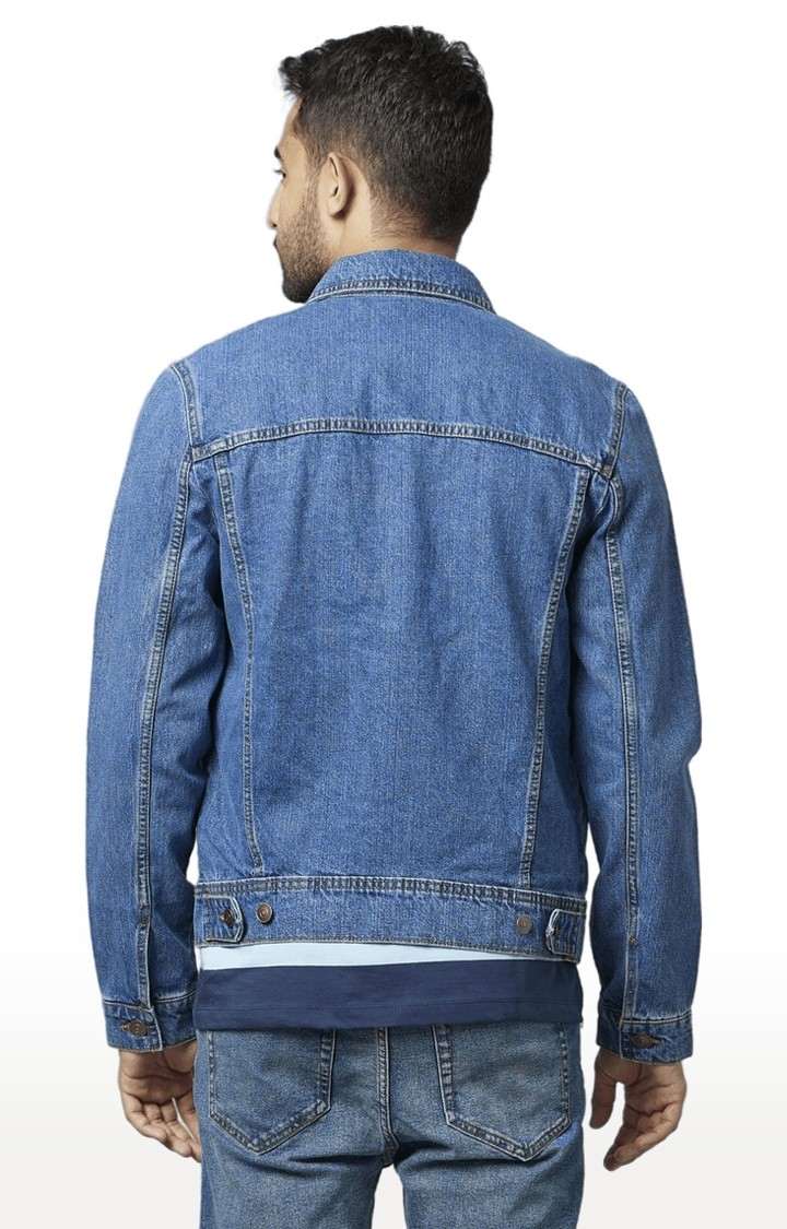 Men's Blue Solid Denim Jackets