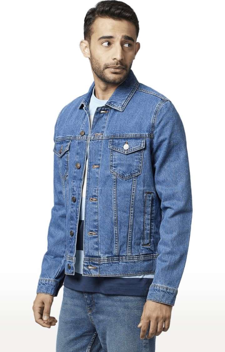 Men's Blue Solid Denim Jackets