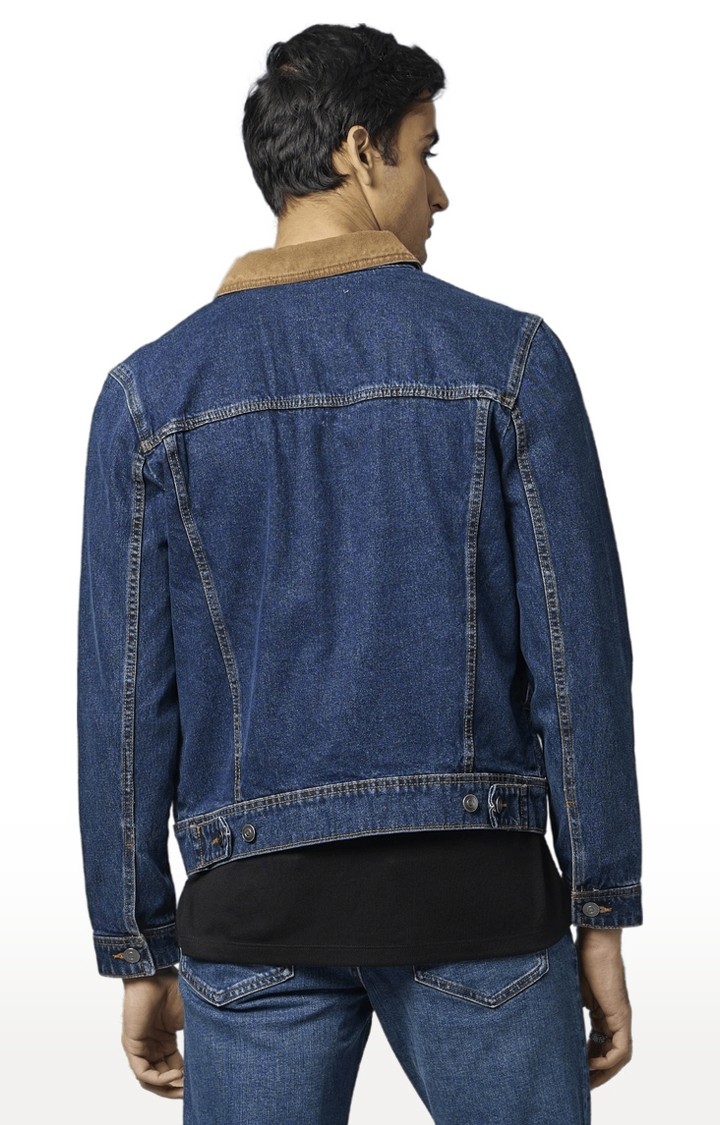 Men's Blue Solid Denim Jackets