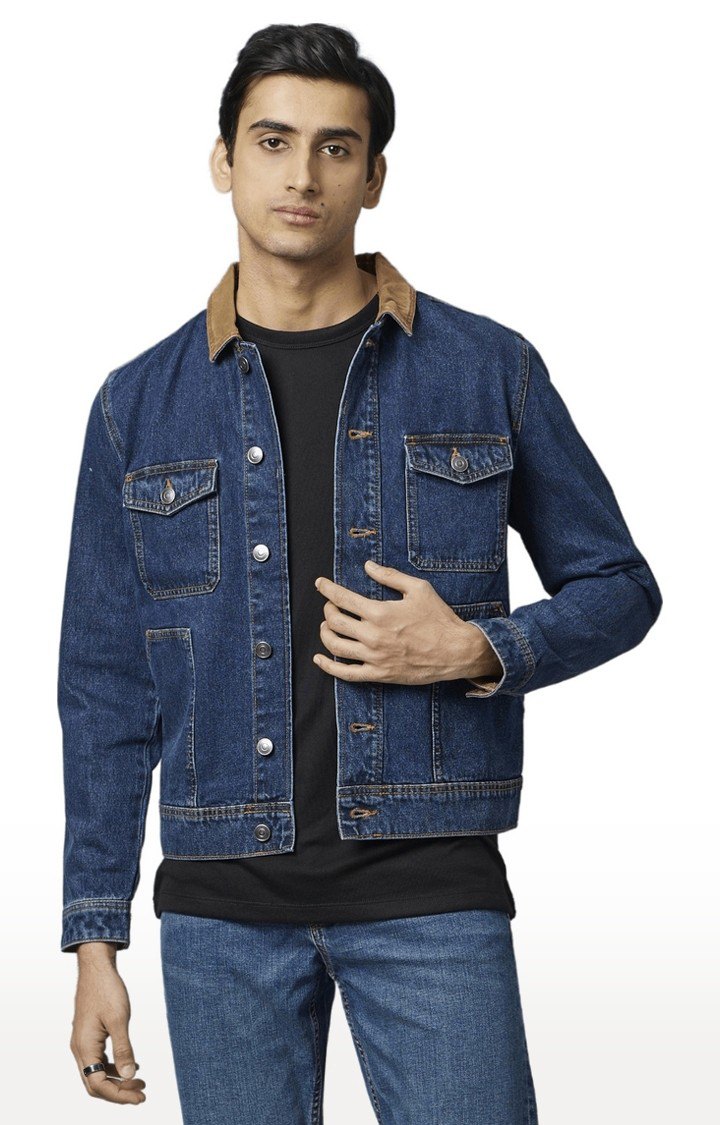 Men's Blue Solid Denim Jackets