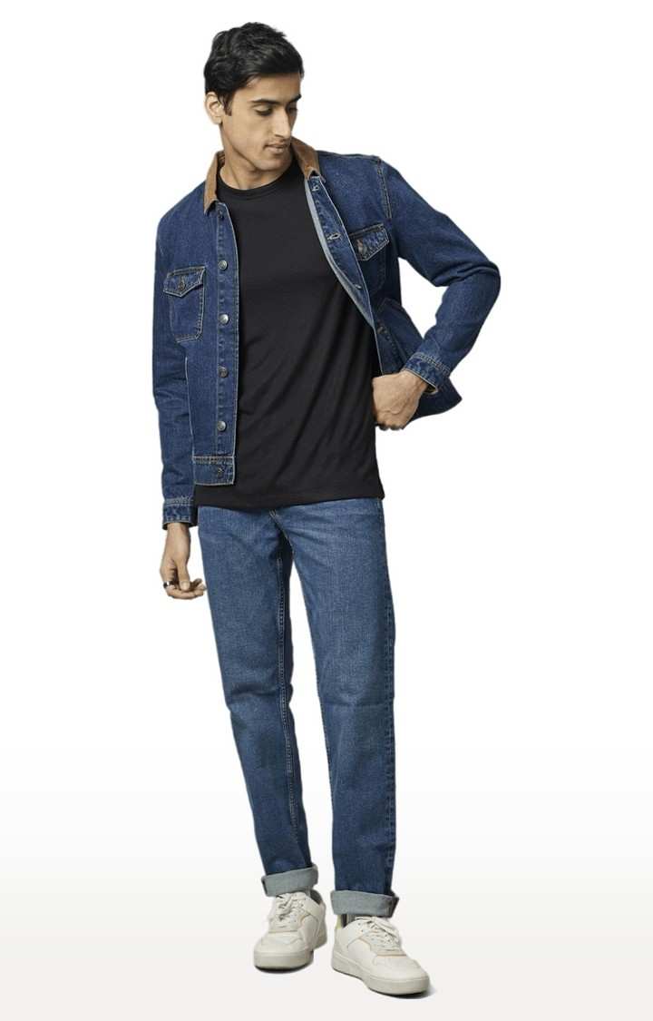 Men's Blue Solid Denim Jackets