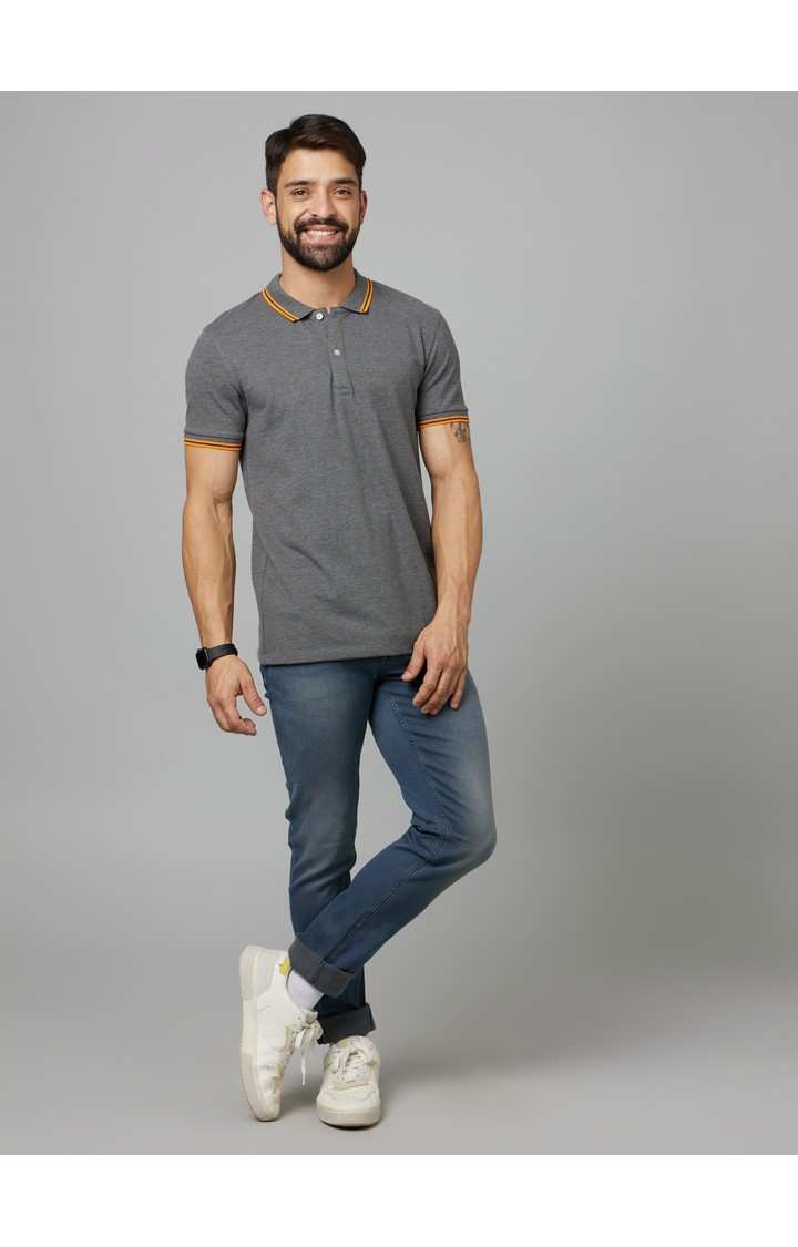 Men's Grey Melange Polos