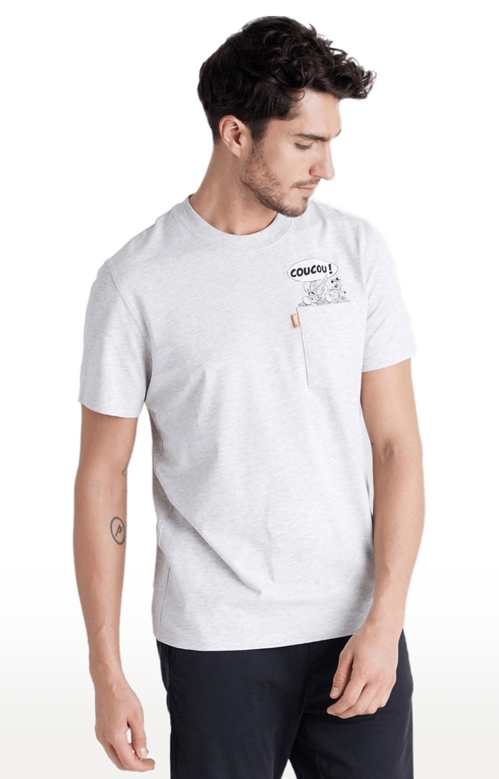 celio | Men's Grey Melange Regular T-Shirts 0