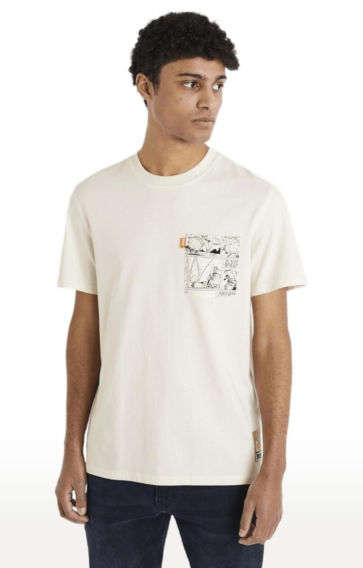 Men's Beige Printed Regular T-Shirts