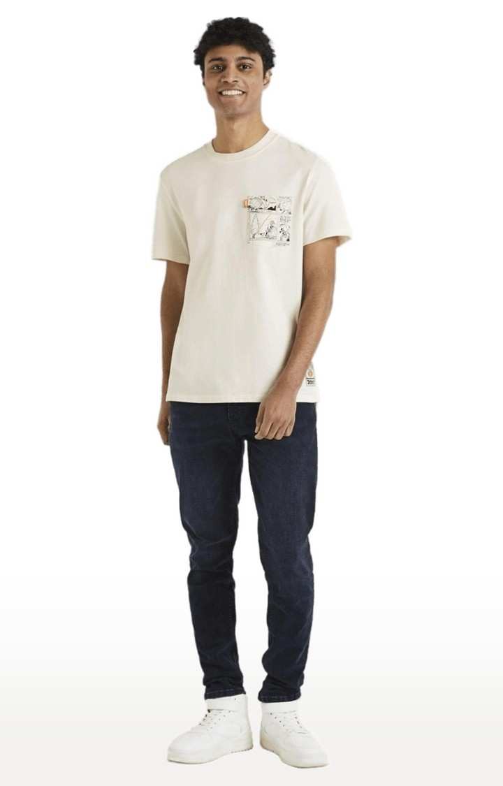 Men's Beige Printed Regular T-Shirts