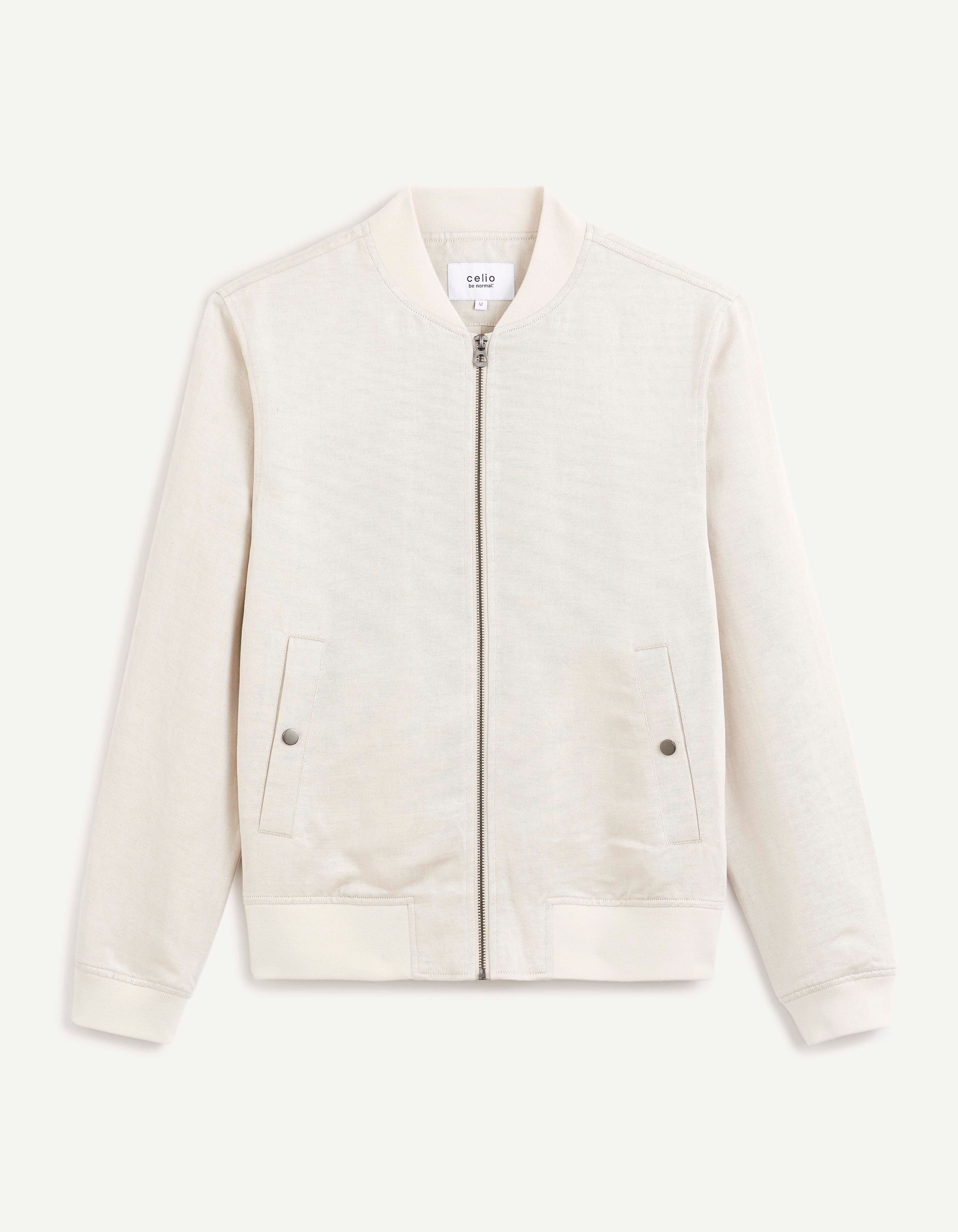 Celio Men Off White Solid Relaxed Fit Linen Blend Jacket