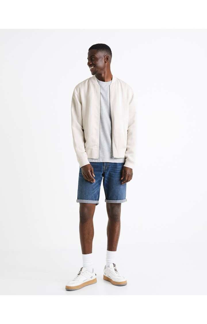 Celio Men Off White Solid Relaxed Fit Linen Blend Jacket