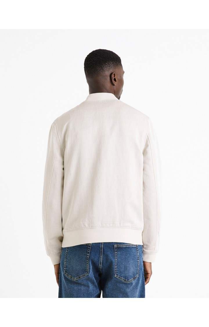 Celio Men Off White Solid Relaxed Fit Linen Blend Jacket