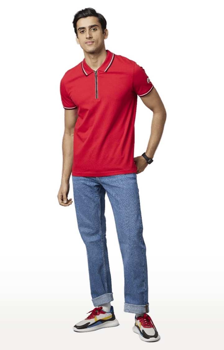Men's Red Solid Polos