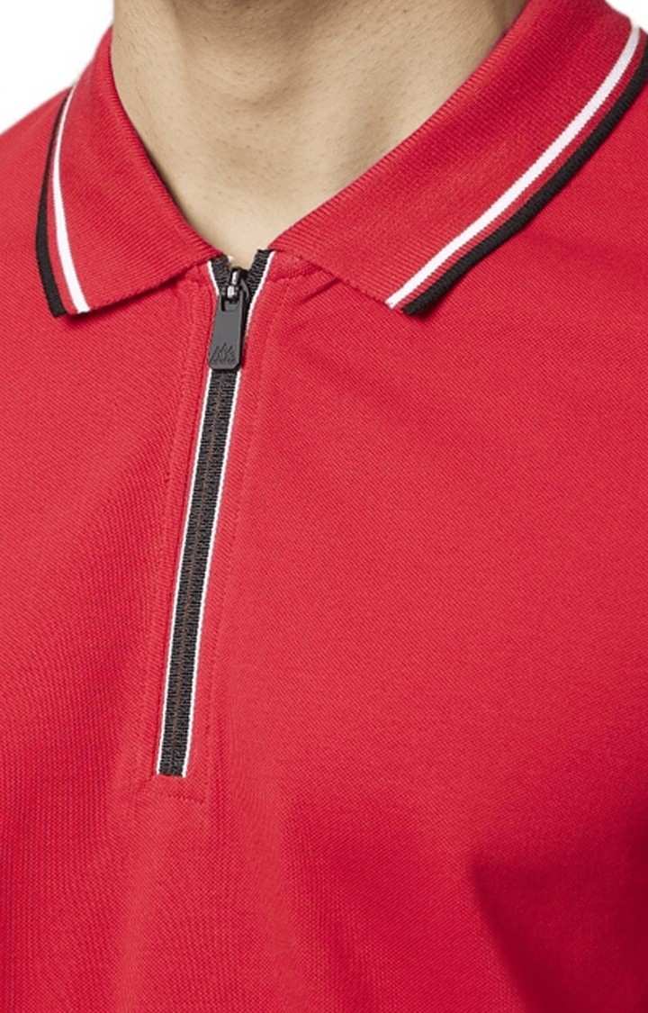 Men's Red Solid Polos