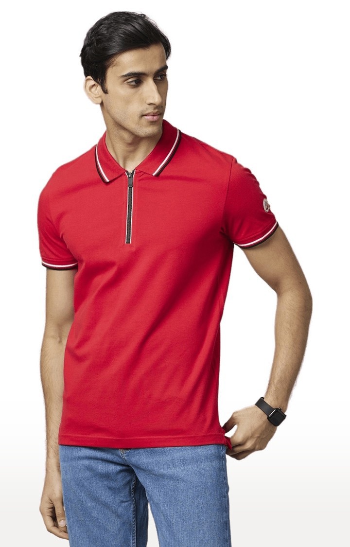 Men's Red Solid Polos