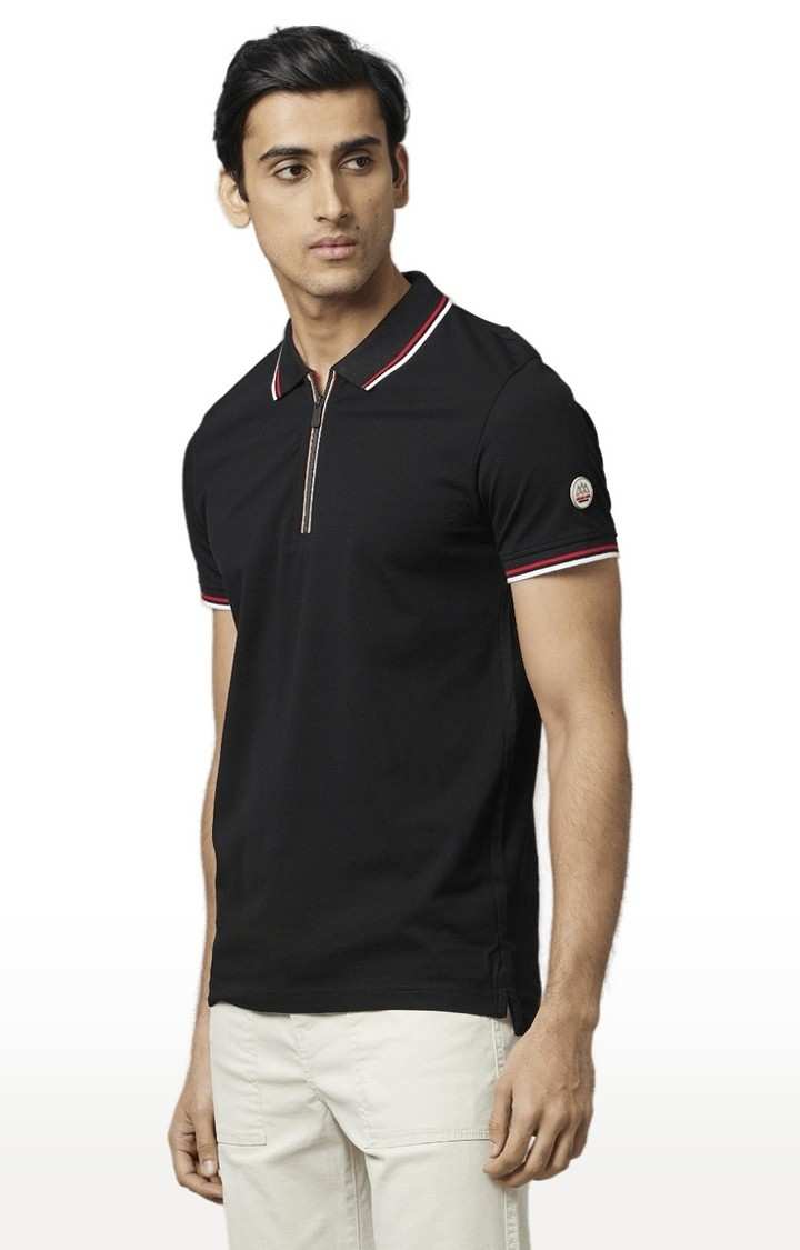 Men's Black Solid Polos