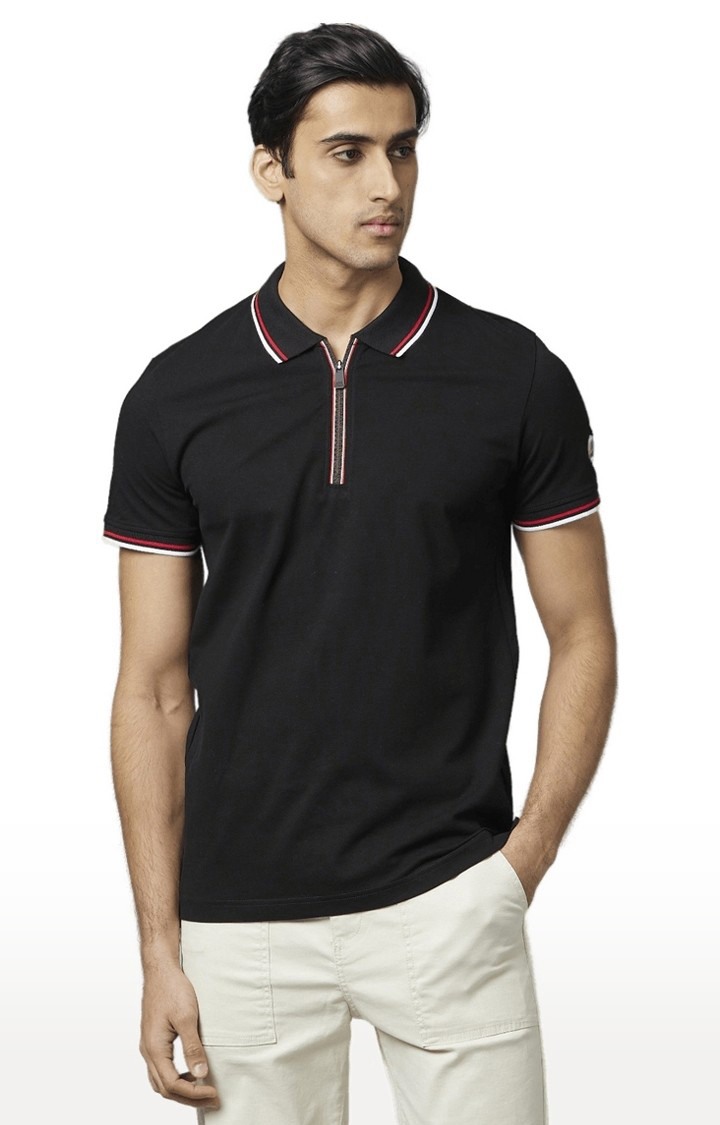 Men's Black Solid Polos
