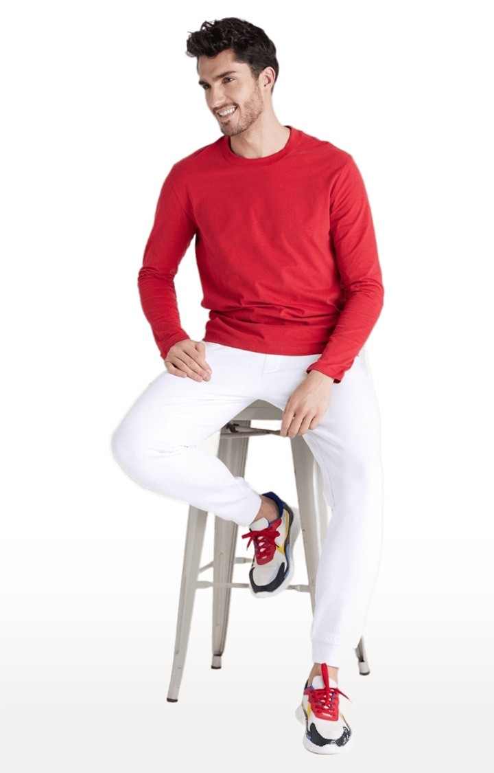 Men's White Cotton Solid Casual Joggers