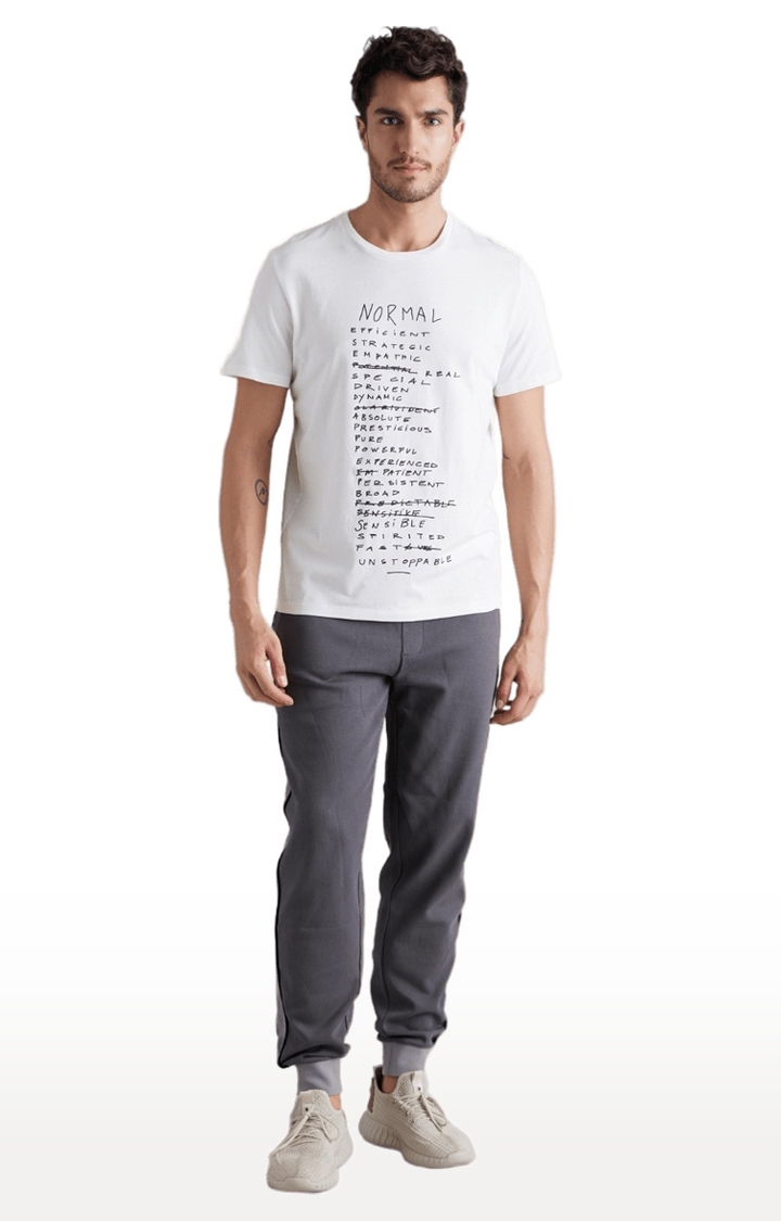 celio | Men's White Typographic Regular T-Shirts