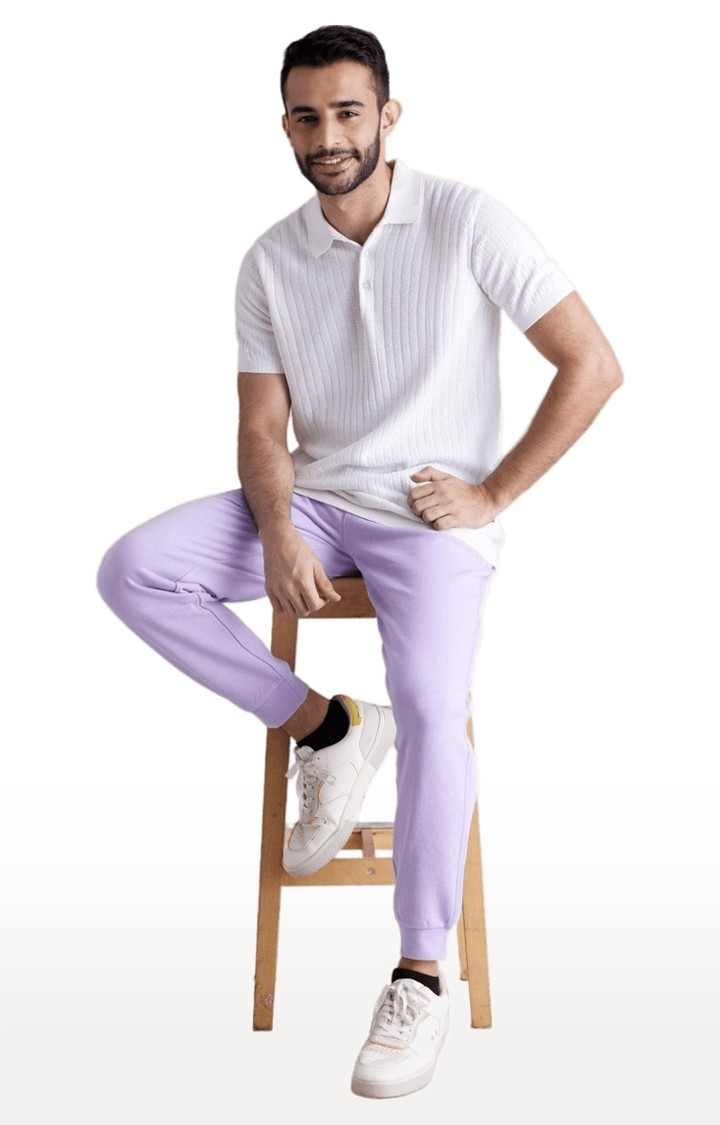 Men's Purple Cotton Solid Casual Joggers