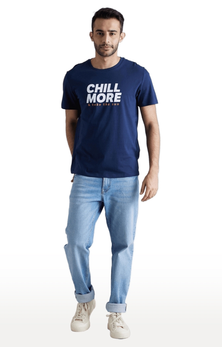 celio | Men's Blue Typographic Regular T-Shirts