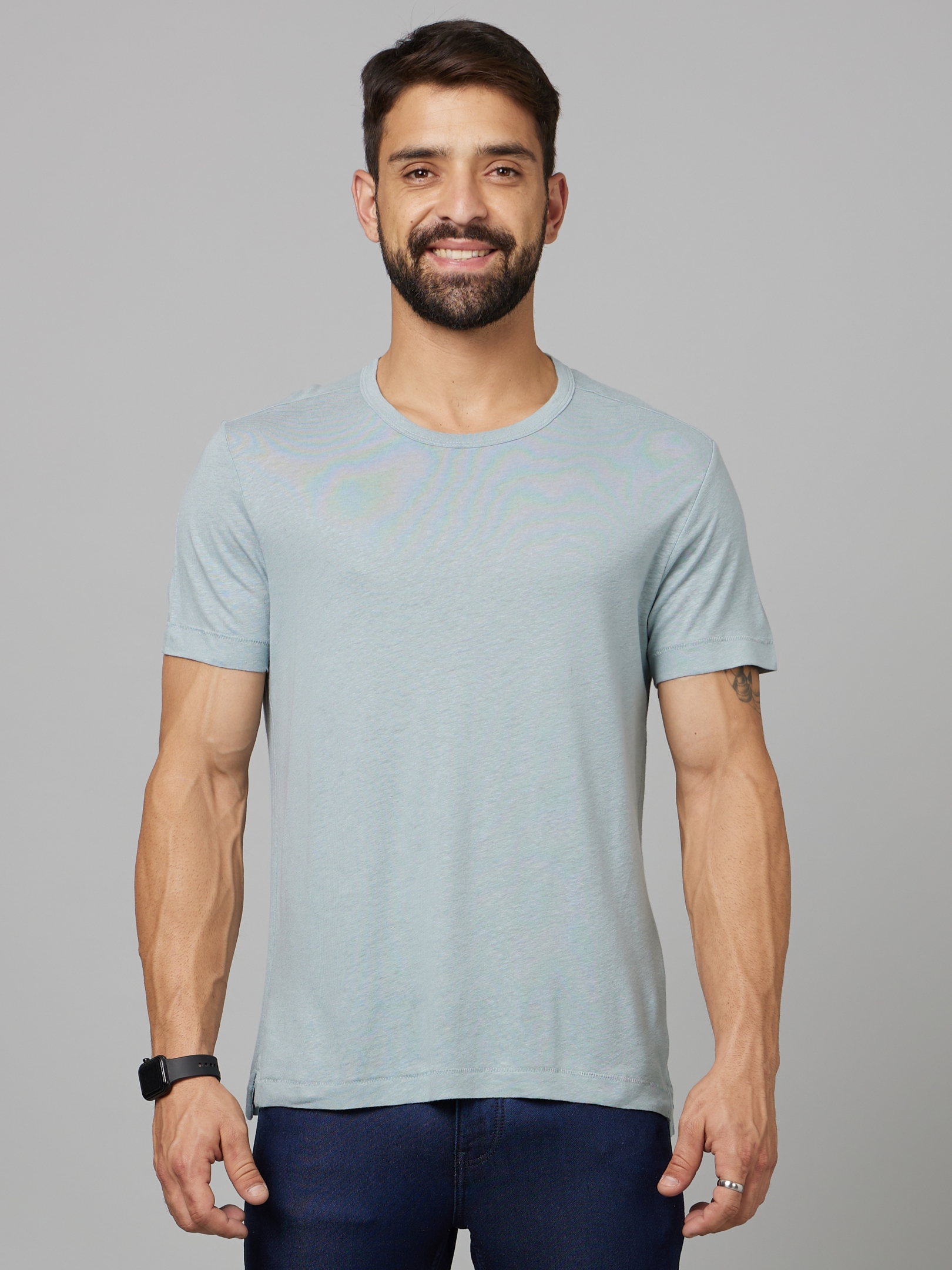 celio | Men's Blue Solid Regular T-Shirts