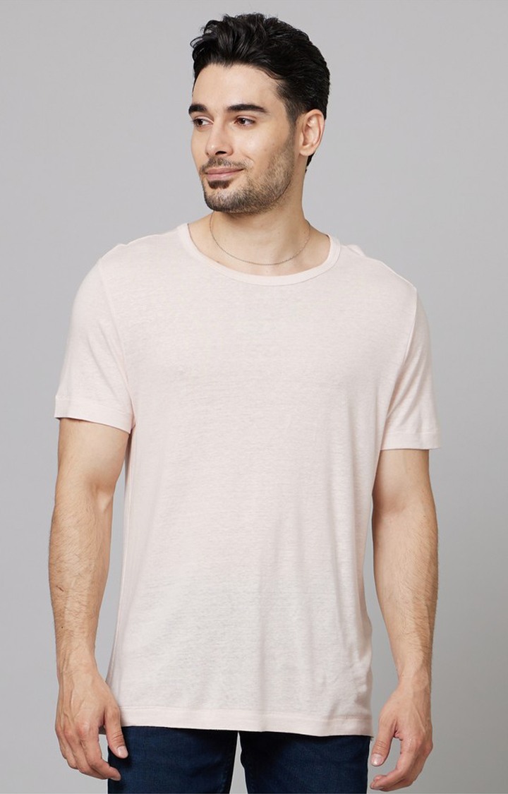 Men's Beige Solid Regular T-Shirts