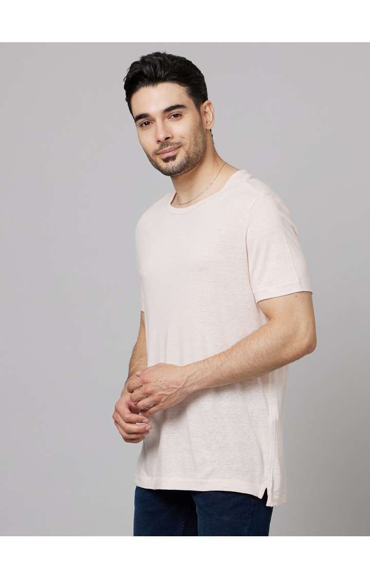 Men's Beige Solid Regular T-Shirts
