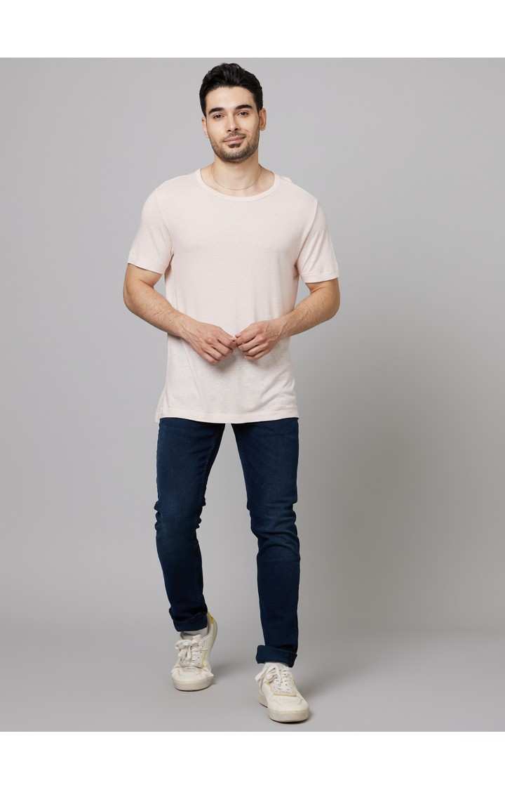 Men's Beige Solid Regular T-Shirts