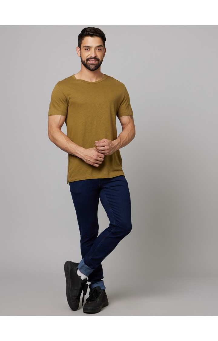 Men's Green Solid Regular T-Shirts