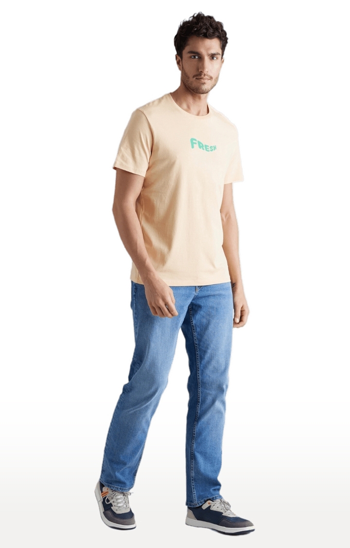 celio | Men's Beige Printed Regular T-Shirts 3