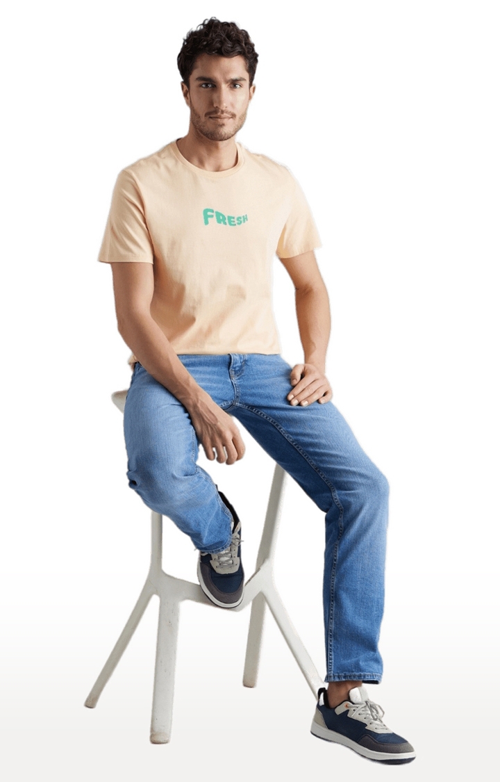celio | Men's Beige Printed Regular T-Shirts 1