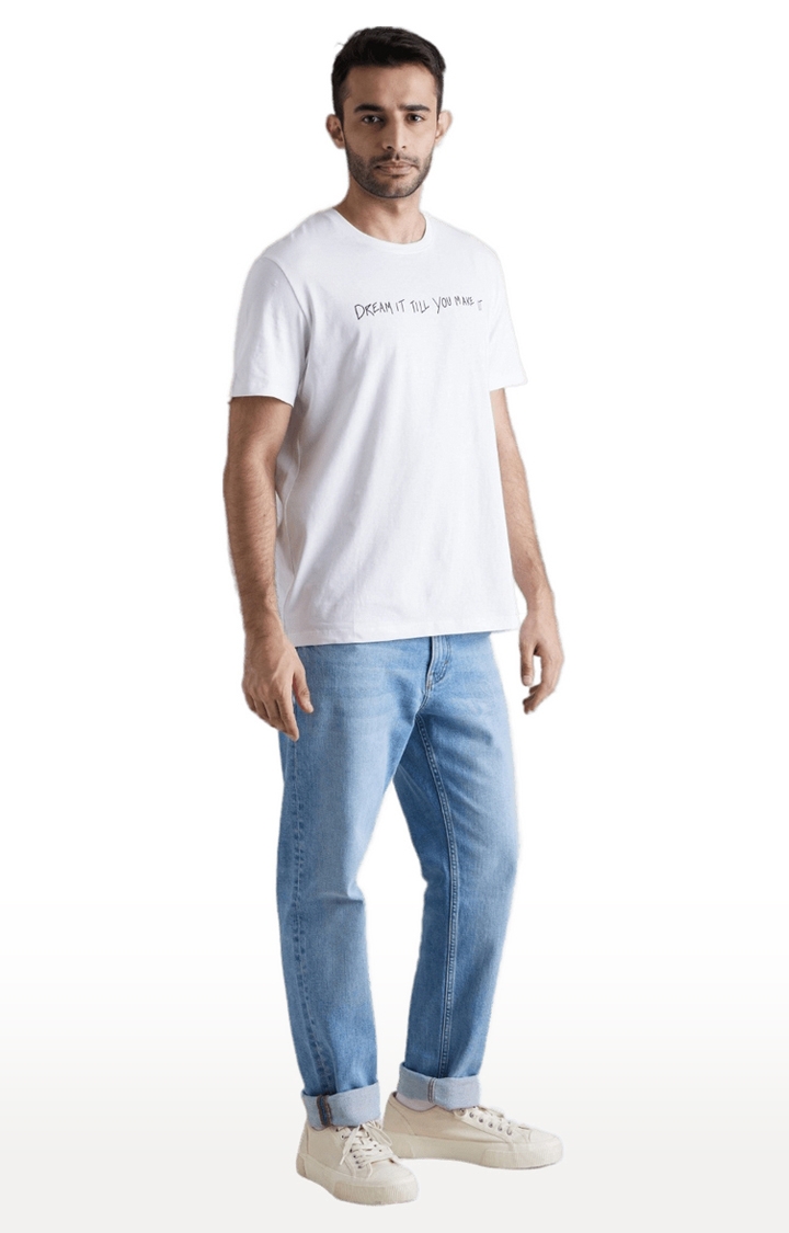 Men's White Typographic Regular T-Shirts