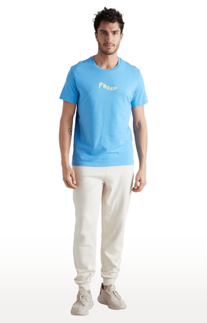 celio | Men's Blue Printed Regular T-Shirts
