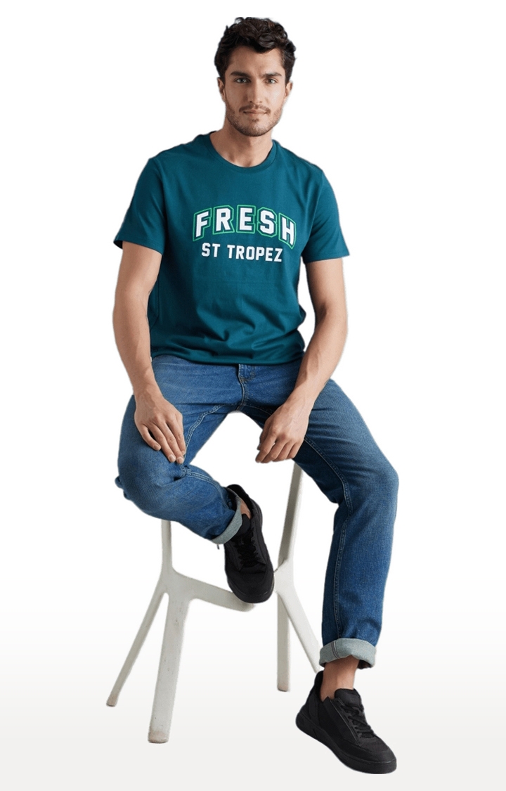 celio | Men's Green Typographic Regular T-Shirts 1