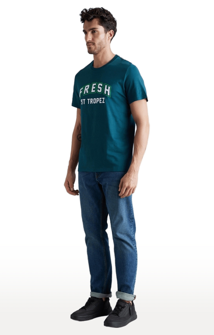 celio | Men's Green Typographic Regular T-Shirts 3