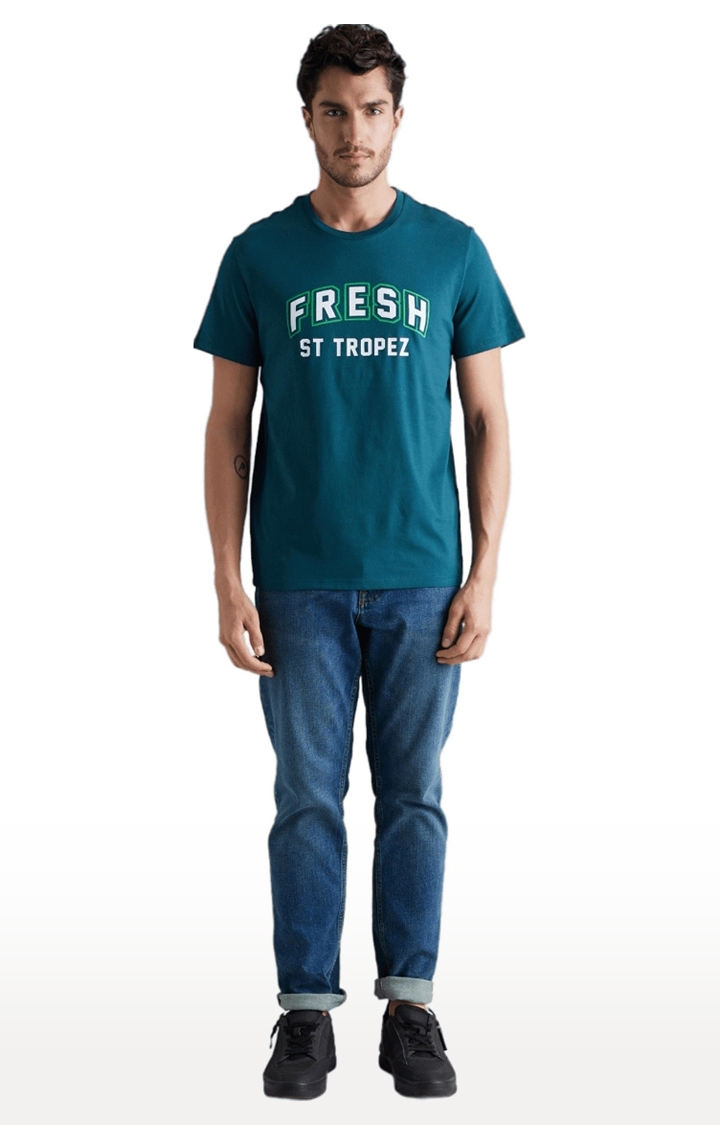 celio | Men's Green Typographic Regular T-Shirts