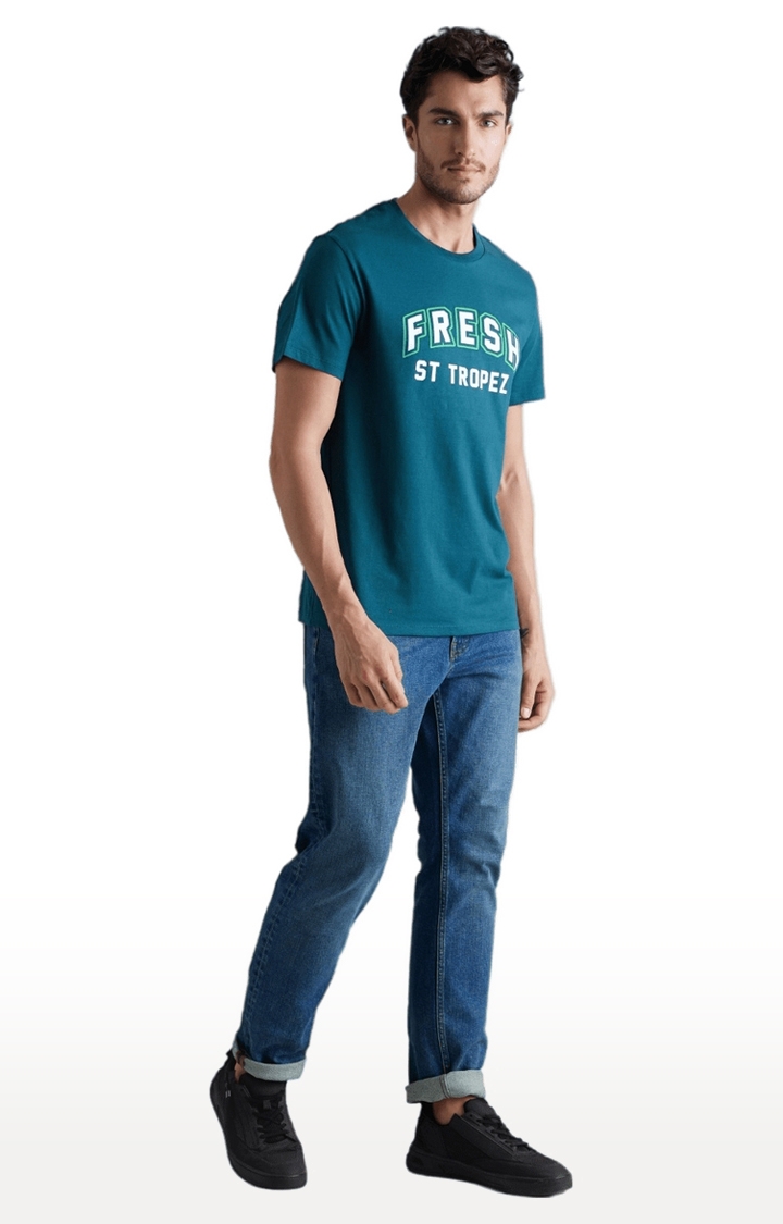 celio | Men's Green Typographic Regular T-Shirts 2