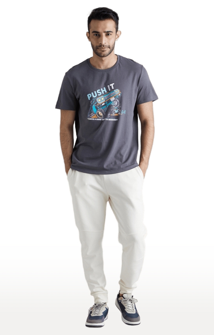 celio | Men's Grey Graphics Regular T-Shirts