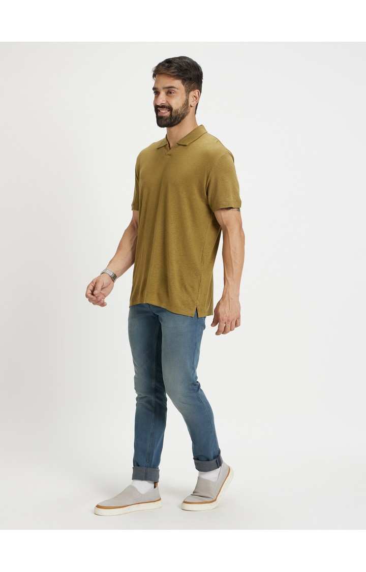 Men's Green Solid Polos